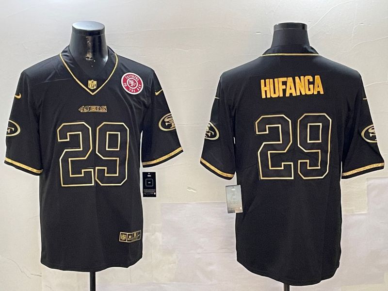 Men San Francisco 49ers #29 Hufanga Black Gold Throwback 2024 Nike Limited NFL Jersey style 4